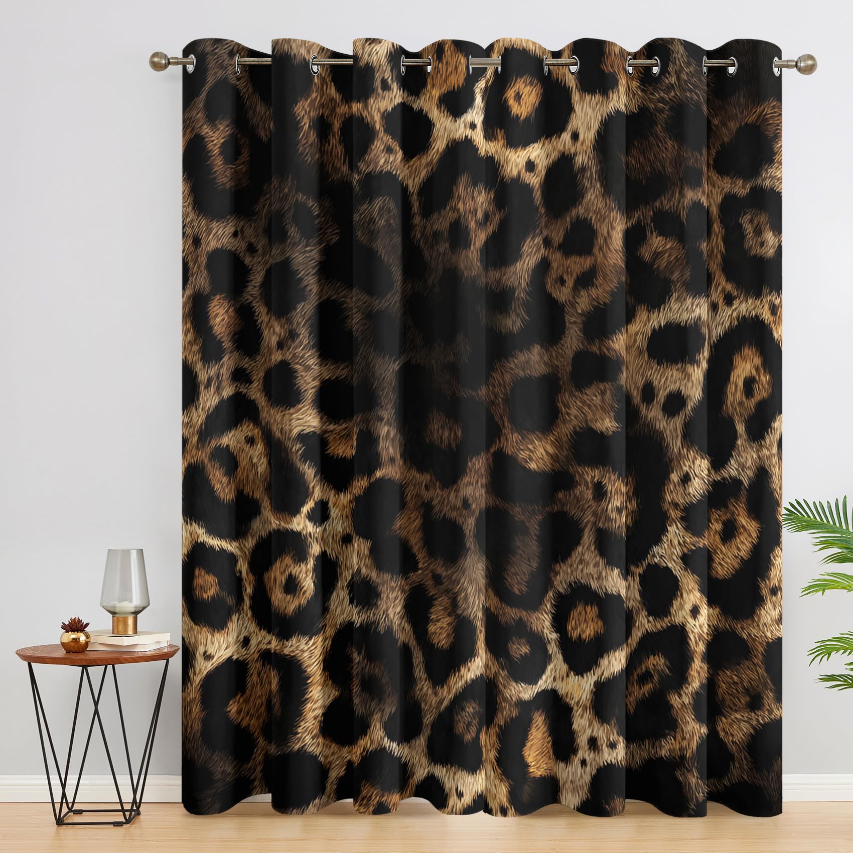 Leopard Print Curtains 90x108 Inch 2 Panels, 95% Blackout, Brown Cheetah Print Curtains for Bedroom, Living Room, Home Decor, Thermal Insulated Eyelet Window Drapes KCN210