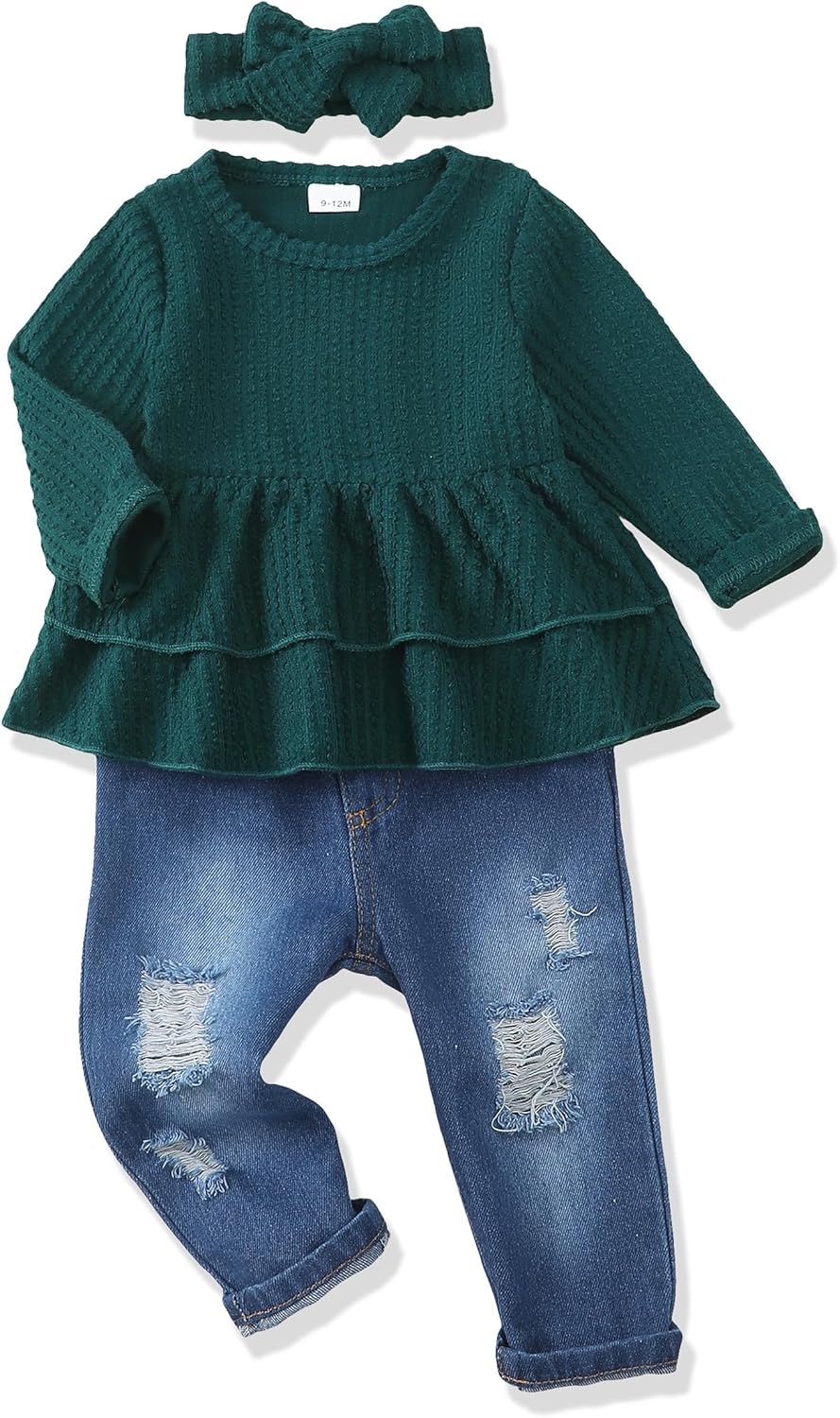 Renotemy 18 24 Months Girl Clothes Fall Winter Toddler Girl Outfits 18-24 Months Girls Clothing Green Cowgirl Baby Girls Clothes Jeans Pants Set Rib Knit