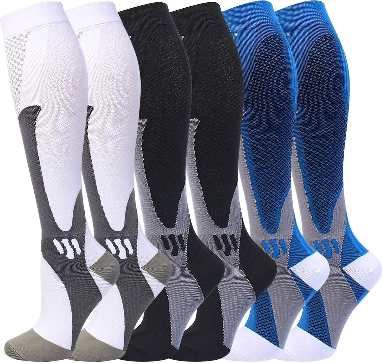 Double Couple 6 Pairs Compression Socks for Men Women 20-30mmhg Knee High Support for Sports Circulation