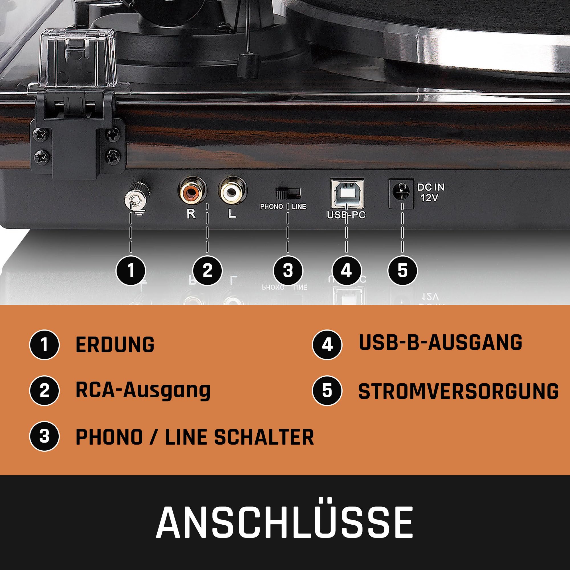 Lenco LBT-345WA - Plattenspieler mit Bluetooth® und 2M Red Tonabnehmer, inklusive verchromtem Plattenspielerstabilisator - Walnuss