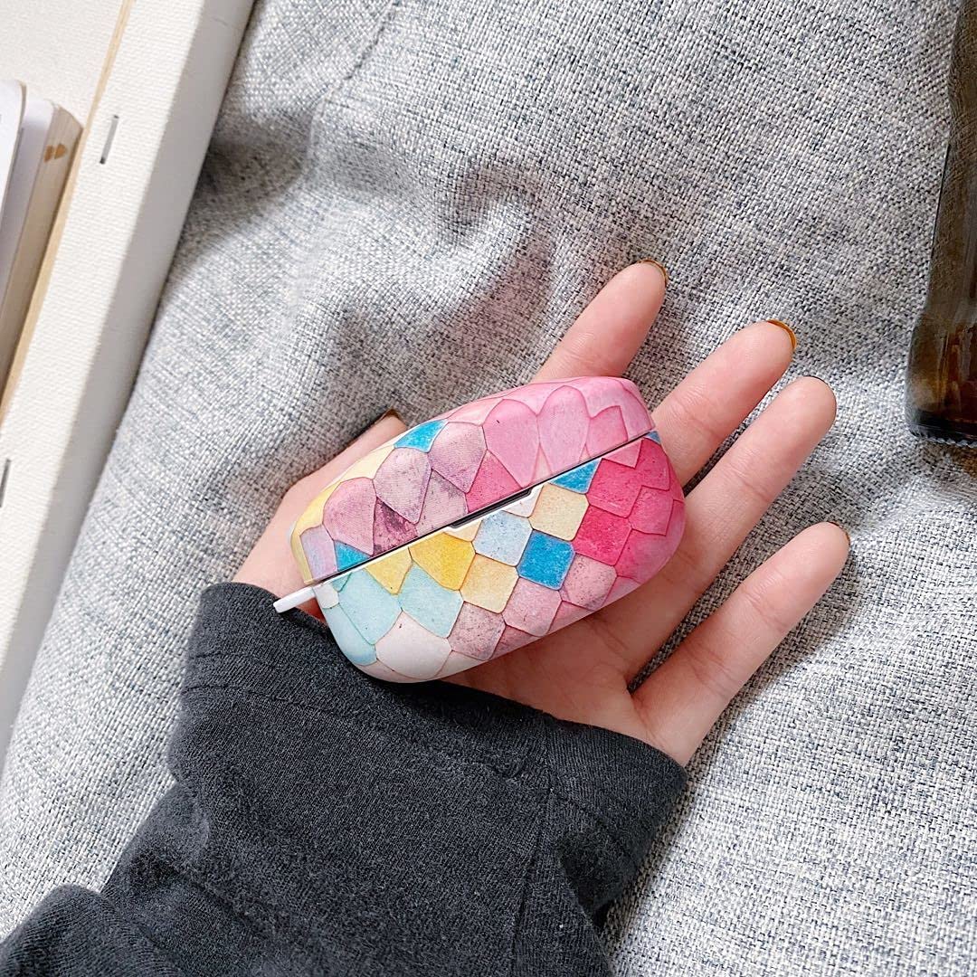 Sony WF-1000XM4 Earphone Case Cover, Swishly Colorful Mermaid Fish Scale Pattern Design Anti-Drop & Shockproof Full Body Protection Earphone Case with Keychain for Sony WF-1000XM4