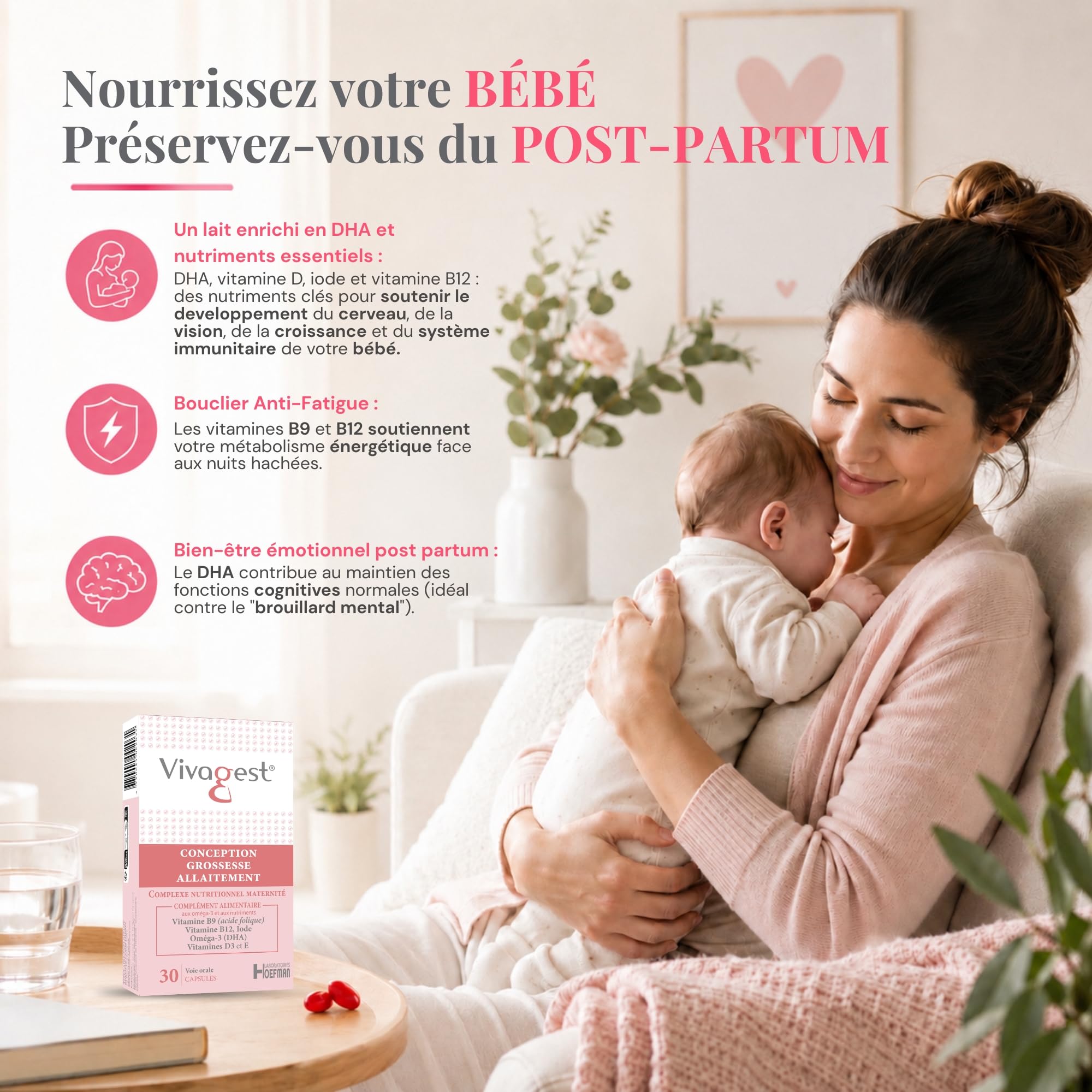 Complément Alimentaire Triple Action – Désir de Grossesse & Préconception, Grossesse, Allaitement – Oméga 3 DHA EPA, Complexe Vitamines B9+B12, D3, E, Iode (30 Capsules, 1 mois)