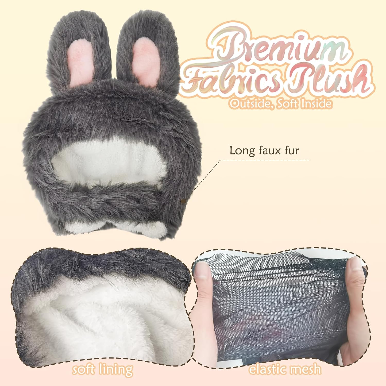 Plush Bunny Hat with Full Face Mask, Cosplay Accessories Compatible with LABUBU Style for Halloween Easter Christmas Party