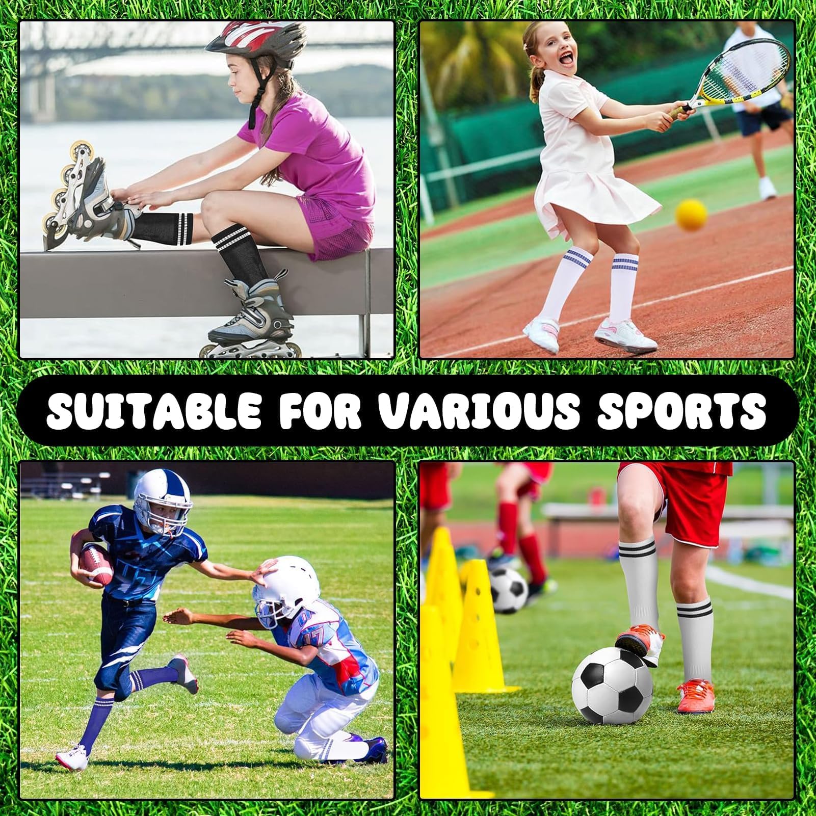 4 Paia Calzettoni Calcio Bambino Unisex,Calzettoni da Calcio Antiscivolo,Calzini da Allenamento Elastici,Fondo Lungo e Spesso,L'allenamento di Calcio, Basket, Corsa, Sport,5-12 Anni