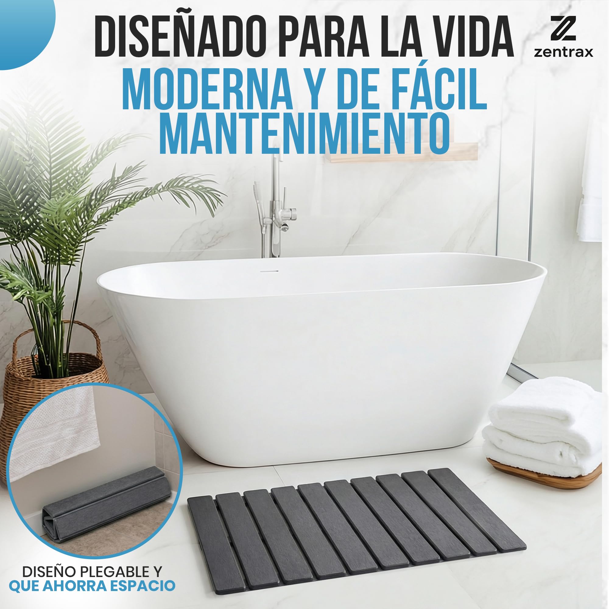 Alfombra Diatomita Baño Plegable Antideslizante | Alfombrilla Baño Diatomita Absorción Rápida | Piedra de atomita | Bath Mat | Alfombra Ducha Antideslizante (Plegable Gris) — view 6