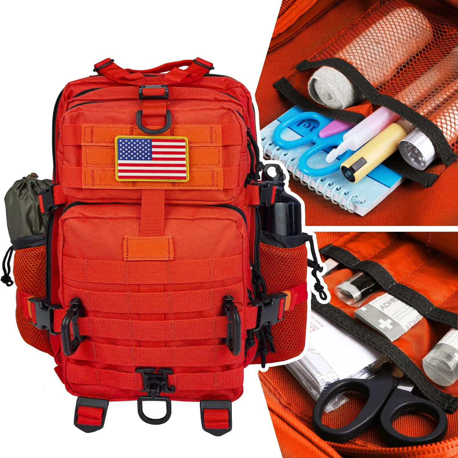 30L MOLLE Assault Pack, Tactical Backpack Military Army Camping Rucksack with Bottle Holder, 3-Day Pack, Orange - Image 5
