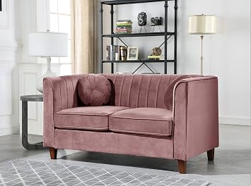 أثاث الحاويات Direct Arvilla Velvet Loveseat مع وسائد مساندة، تنجيد ناعم، تصميم عصري منتصف القرن، أريكة أريكة مستوحاة من تشيسترفيلد لغرف المعيشة، سمك السلمون