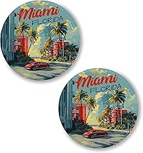 Miami Florida Pin Button 2.25 inch 2-Pack South Beach Art Deco Palm Tree Sunshine Skyline – Pinback Button for Jeans Pants Shirt Backpack – Pins for Clothes Hat Cap ID45000