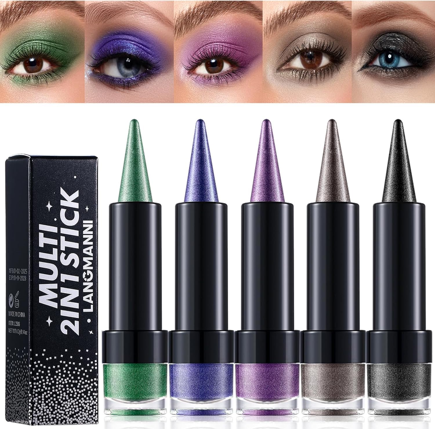 BAISEN DIARY 5PCS 2-in-1 Gradient Eyeliner & Eyeshadow Stick Combo, Shimmer & Matte Cream Eyeshadow Pencil, Waterproof & Smudge-Proof, Long-Lasting