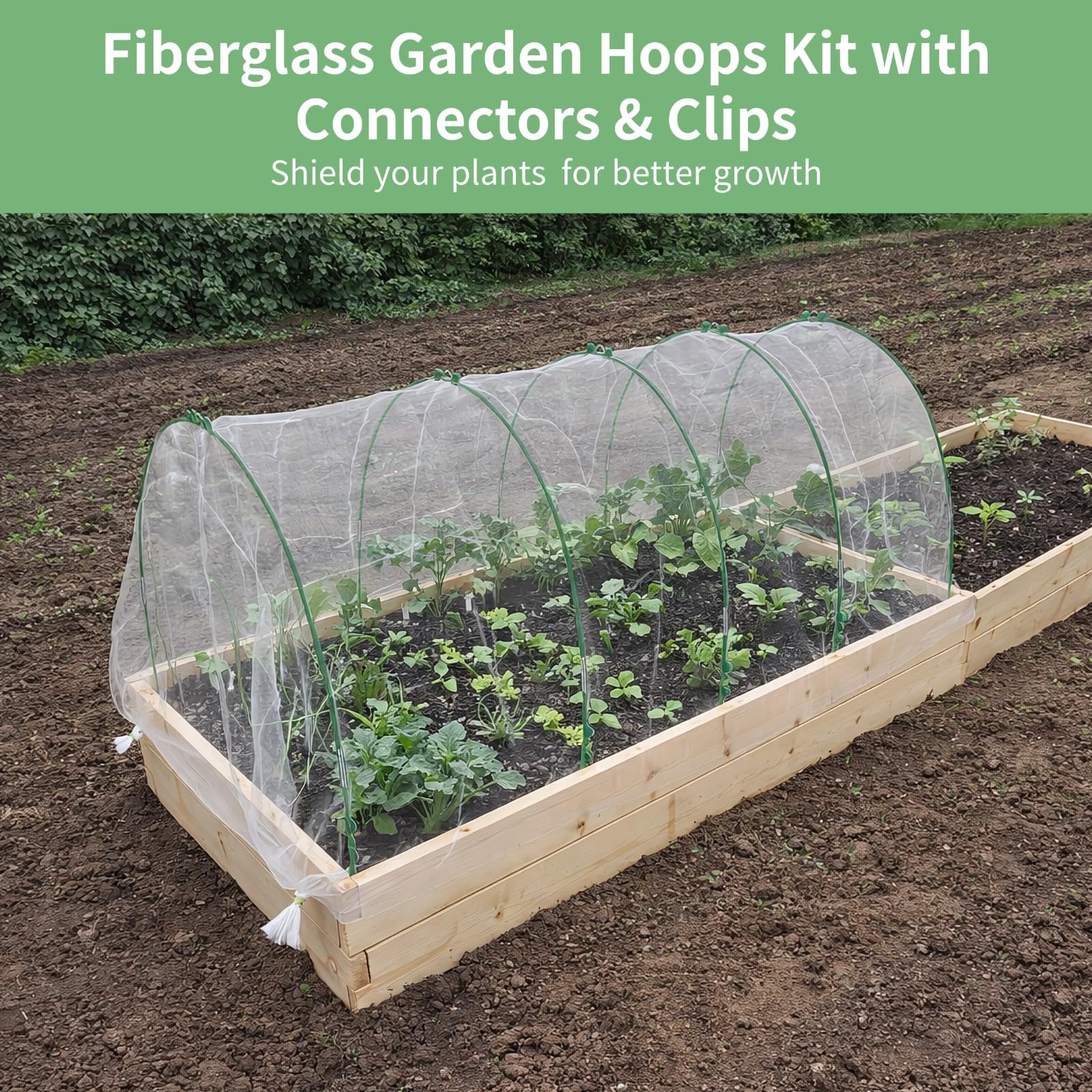 Kit de 60 aros de jardín de fibra de vidrio con 60 conectores y 40 clips, soportes de túnel de cultivo de plantas de 16.9 pulgadas de largo, soportes arqueados para camas elevadas, protección de