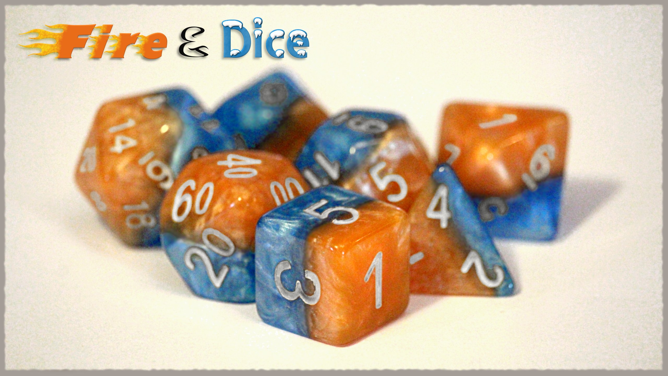 Gate Keeper Games Fire & Dice Halfsies Dice - 7 die polyhedral dice Set - Flame & Frost - Silver Numbering
