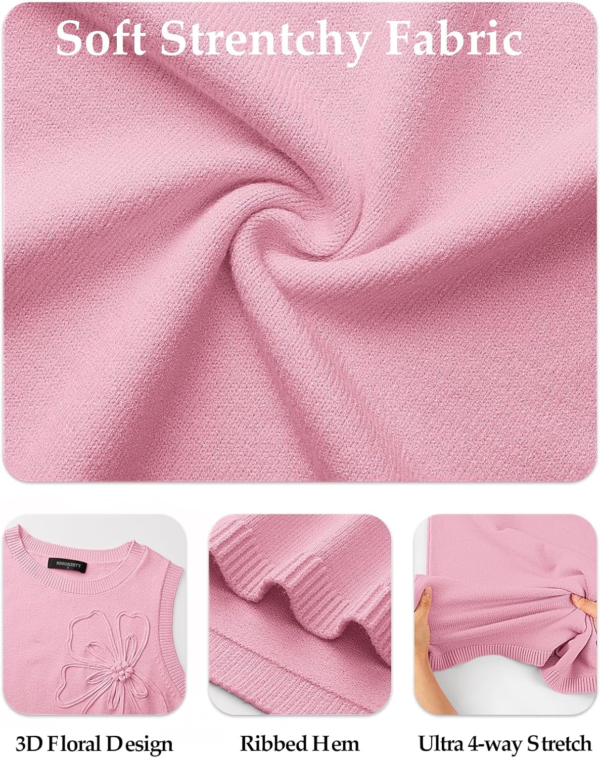 MEROKEETY Women's Cute Floral Knitted Mini Dress 2026 Spring Summer Sleeveless Tank Crew Neck A Line Short Sweater Dresses - Image 5