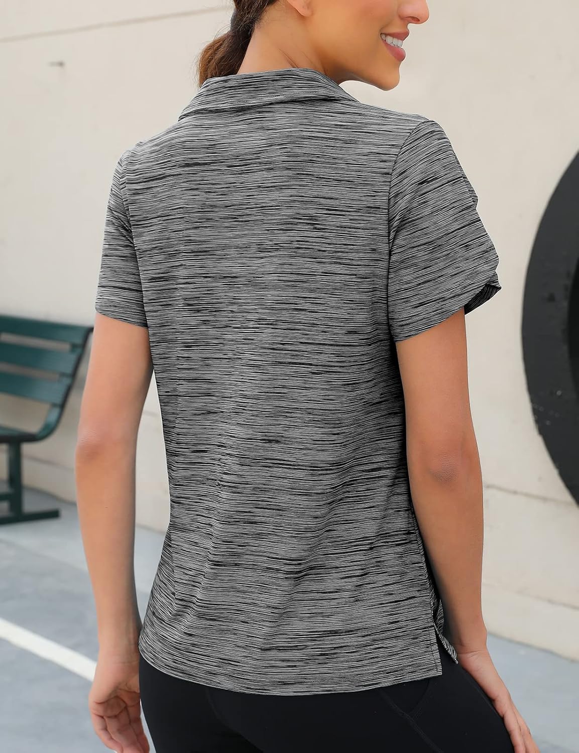 Viracy Womens Golf Polo Shirts 1/4 Zip Up Overlap Short Sleeve Quick Dry Workout Tops - Image 2