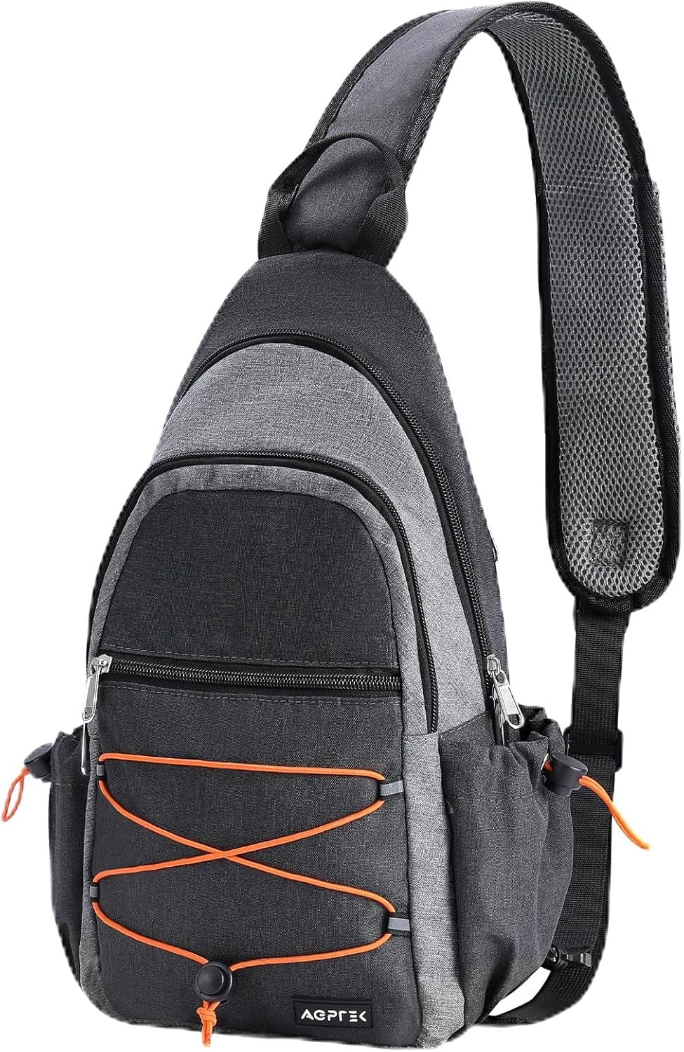 AGPTEK Sling Bag for Men Women, RFID Crossbody Daypack with Water Bottle Holder, Large Capacity EDC Chest Bag for Travel Day Trip Hiking Gym Cycling, Grey