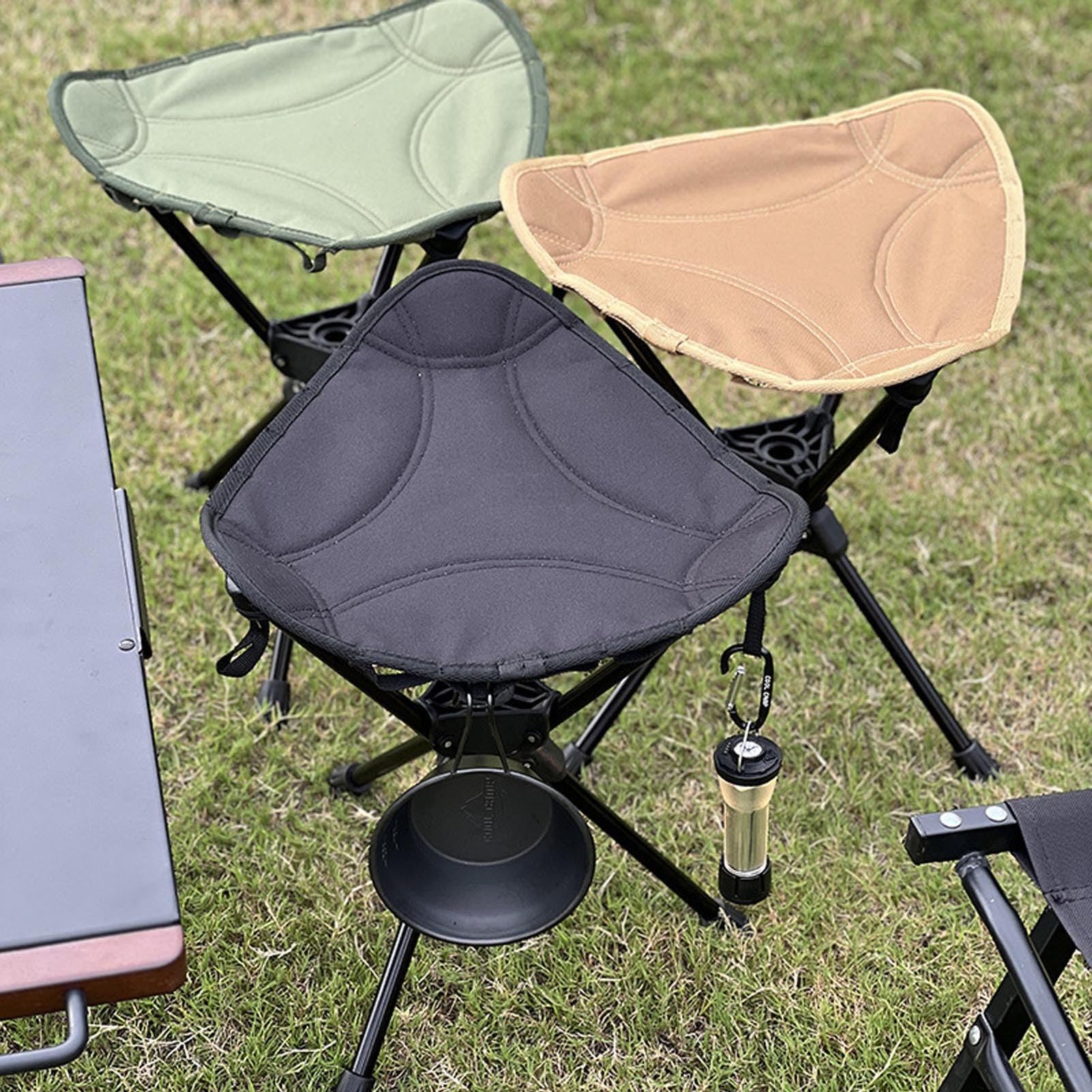 Tabouret de Camping Pliant, Siège Trépied Portable Léger Rotatif à 360 Degrés avec Sac de Transport, pour la Randonnée, la Pêche, Le Camping, Le Barbecue, Le Pique-Nique, Les (Green)