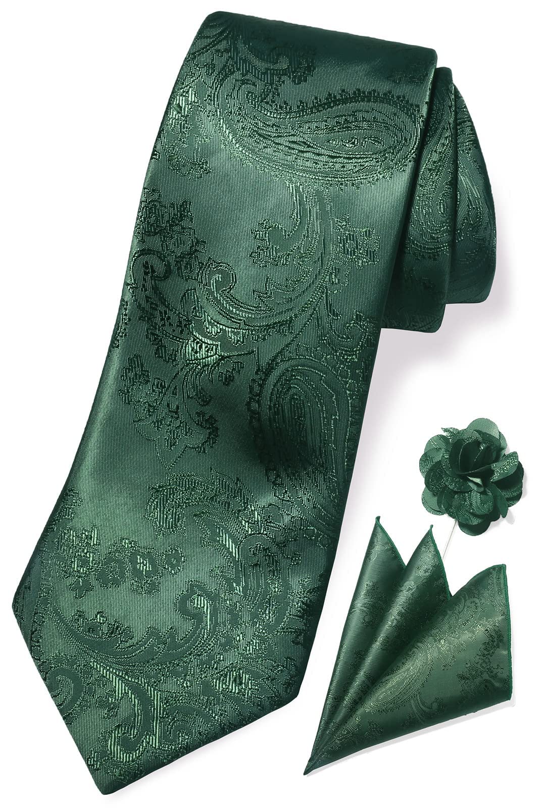 TaecMin Mens Tie Solid Ties for Men Paisley Neckties and Pocket Squares Set with Flower Lapel Pins for Weddings