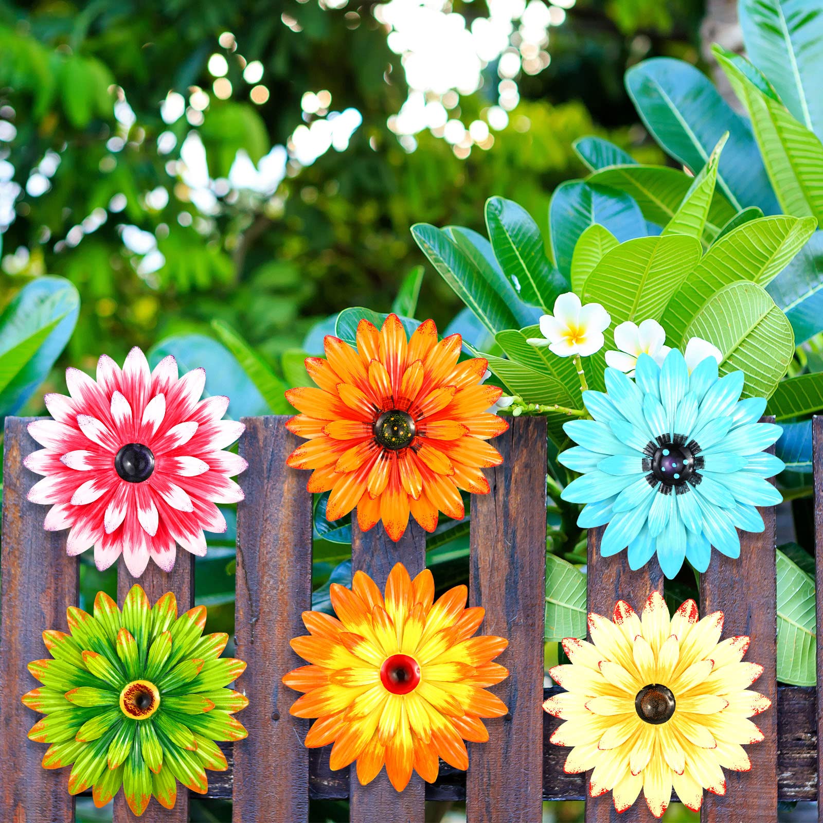 Photect 6 Decoraciones de Pared de Flores de Metal Bohemias Margaritas de Metal en 3D de Múltiples Capas Arte de Flor Colgante de Pared para Exterior Hogar Jardín Patio Salón Baño, 21 cm