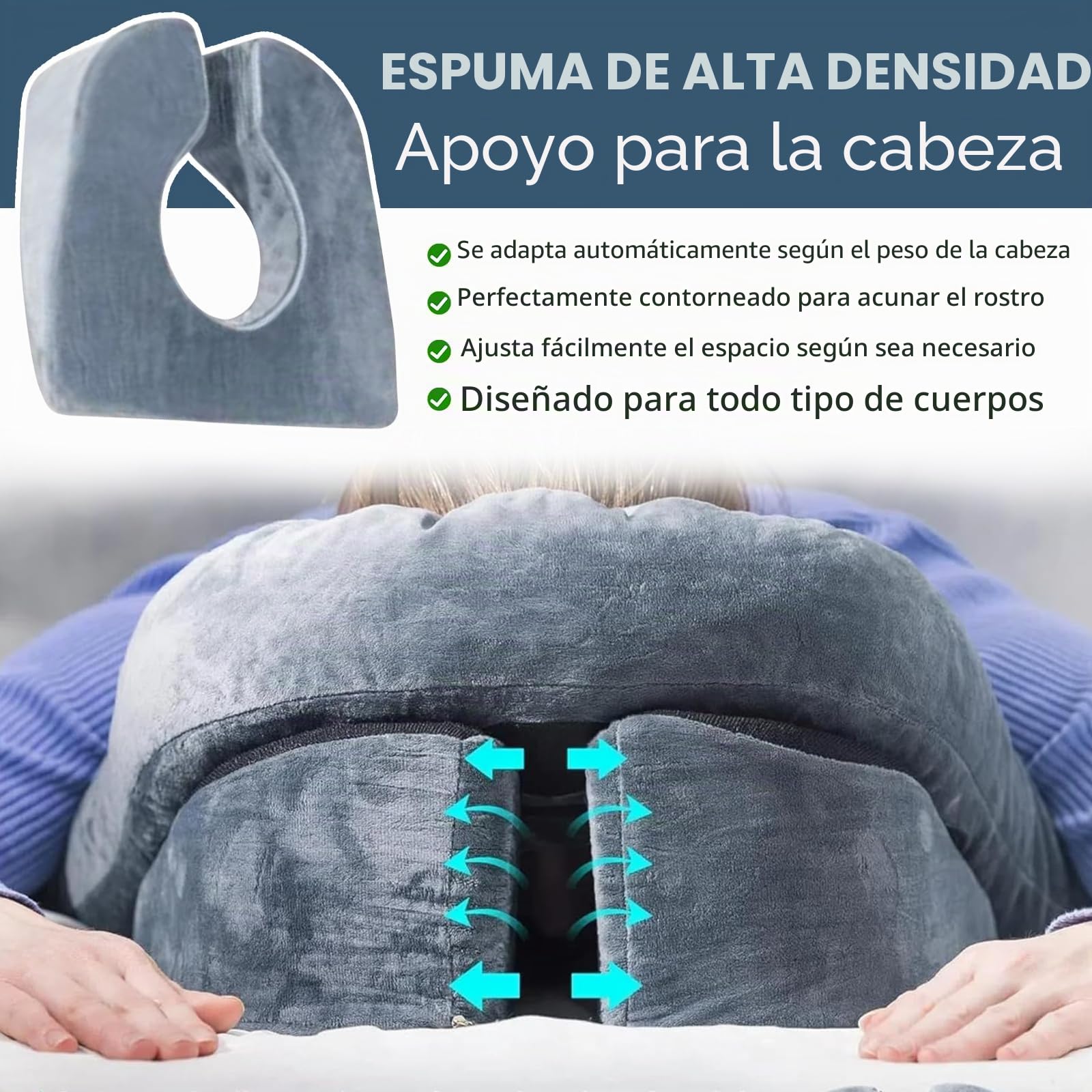 TWSOUL Almohada boca abajo para dormir para recuperación de cirugía de ojos o BBL, almohada propensa con agujero para vitrectomía o cirugía de retina, almohada de masaje en el hogar con espuma