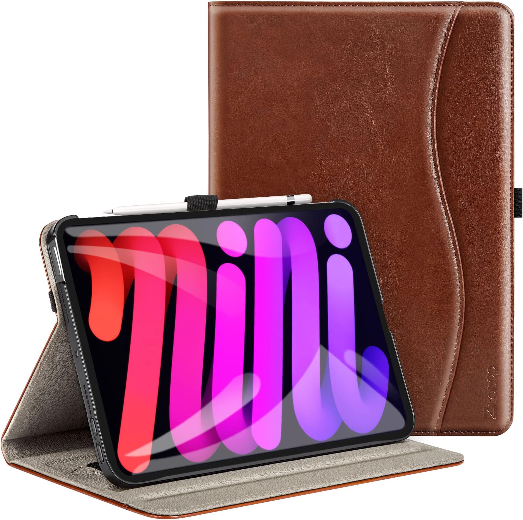 ZtotopCases for New iPad mini 7 (A17 Pro) Case 2024 / iPad mini 6 Case 8.3 Inch, Premium PU Leather Folio Stand Cover with Auto Wake/Sleep, Front Card Pocket, Brown