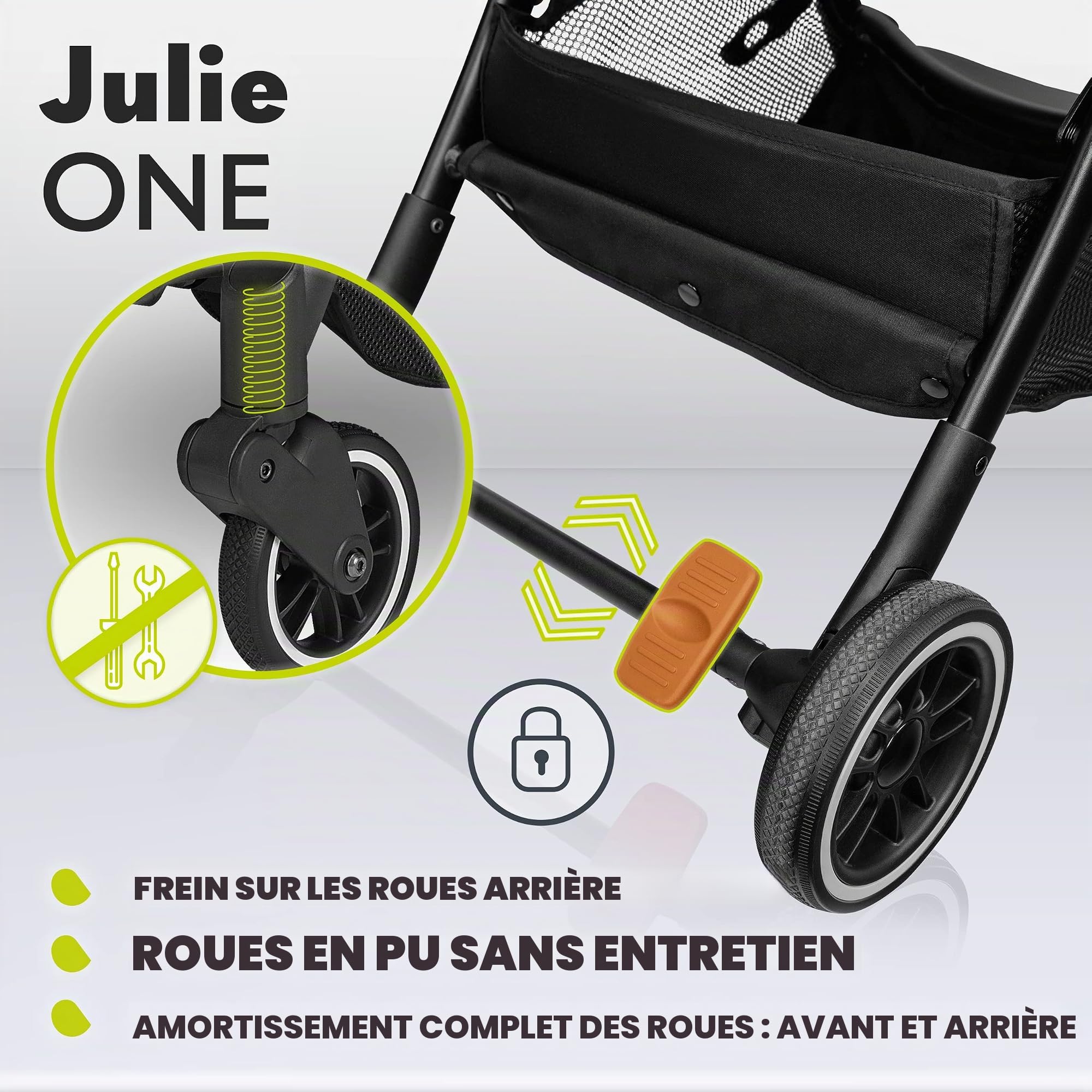 LIONELO Julie One Poussette légère pour nouveau-nés jusqu'à 22 kg Poussette compacte pliable réglable et inclinable Dossier ventilé Auvent étendu Chancelière Moustiquaire