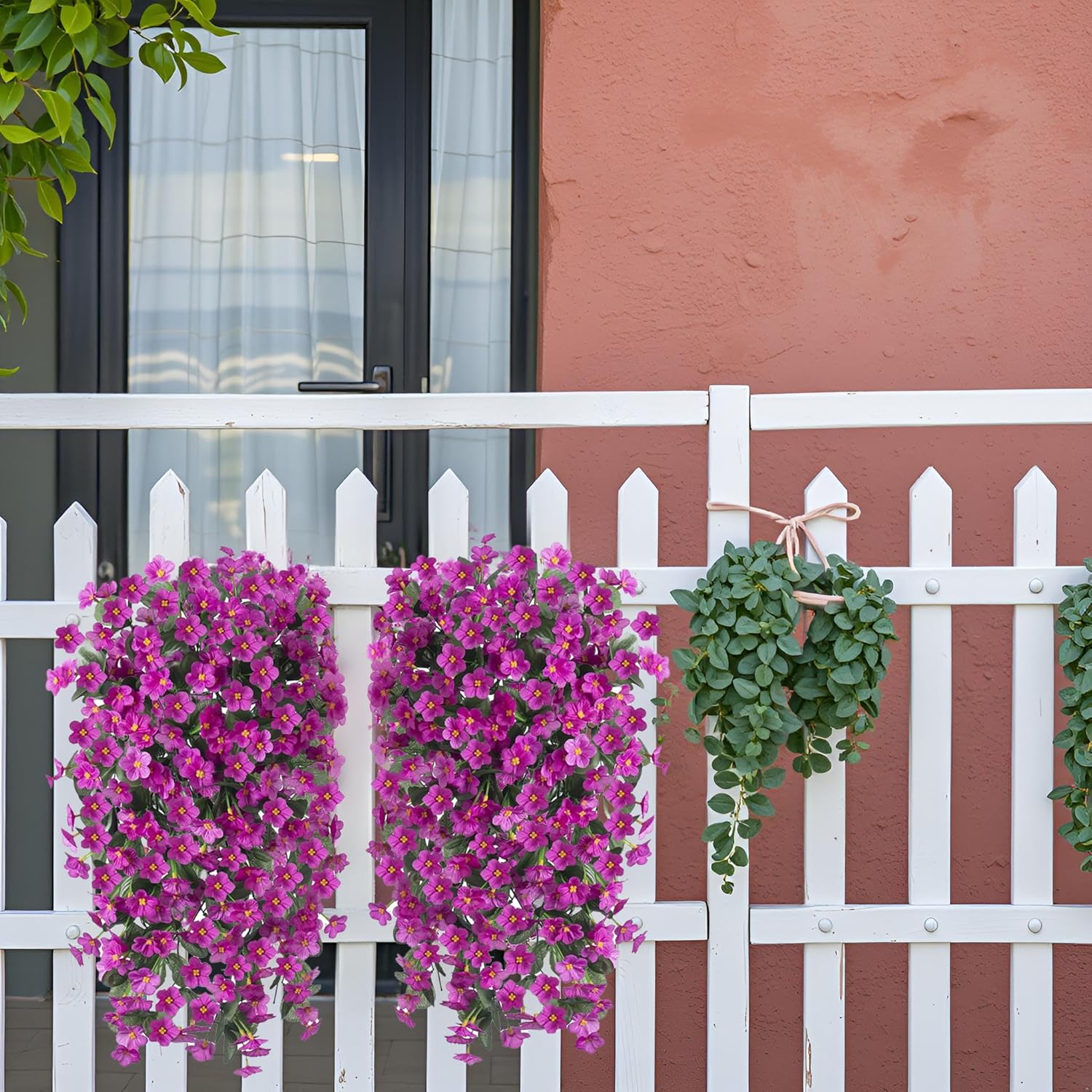 HyeFlora Artificial Fake Hanging Flowers Plants for Outdoor Outside Spring Decor, 2 PCS Faux Silk Fuchsia Daisy UV Resistant Look Real Orchid Long Vines for Home Porch Patio Window Planter Decoration - Image 6