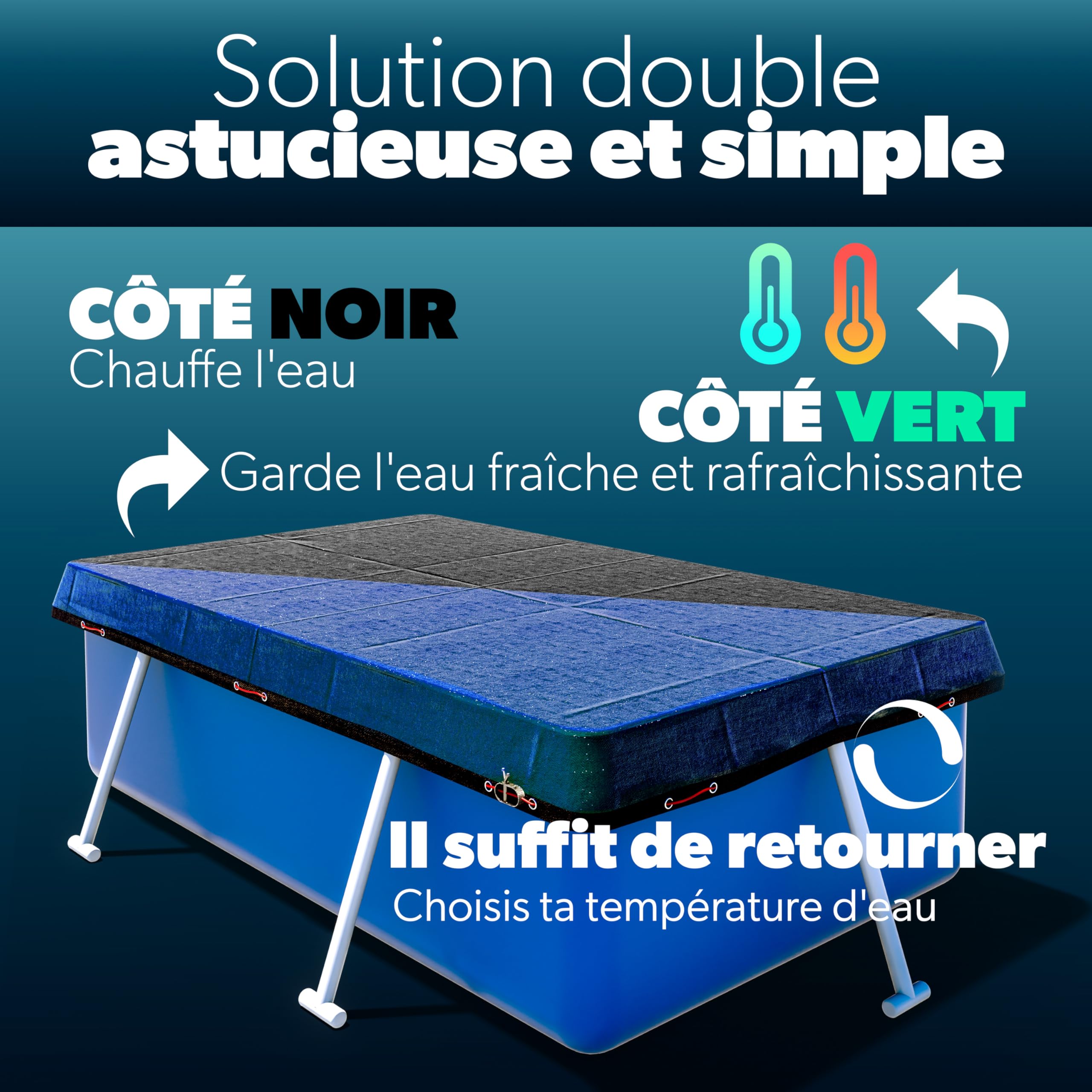 poolomio® Bâche de Piscine rectangulaire 600 × 300 cm | Couverture 2-en-1 Solaire & hivernage 6 × 3 m | Bâche Robuste 200 g/m² PE | Protection UV Anti-algues saletés| Dimensions réelles: 680 x 380 cm