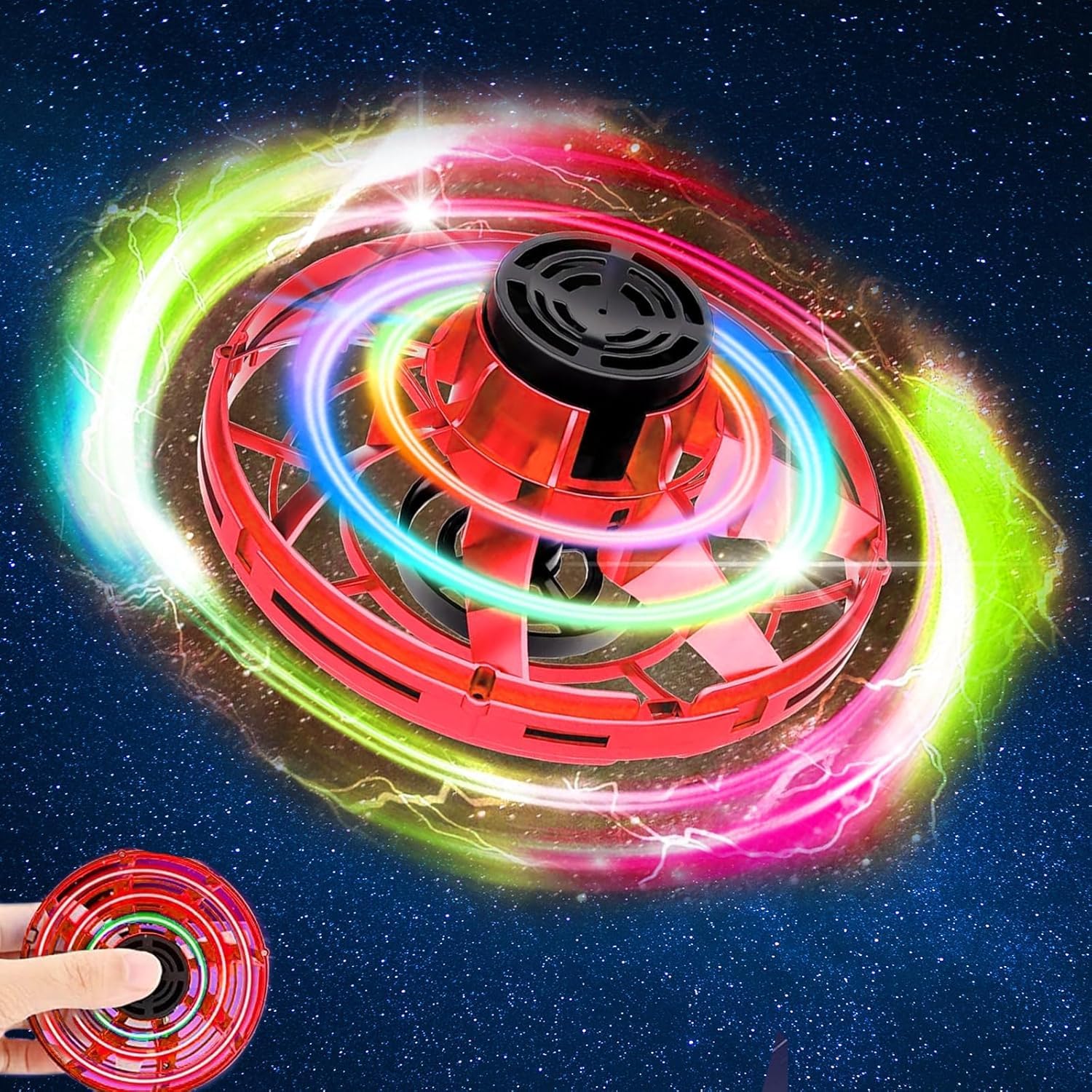 URM Flying Spinner, Flying Fidget Spinner Toy, Hand Controlled Boomerang Hover UFO Flying Spinner, Flying Ball Gyro Flying Spinner Cool Toys Stress Relif Toy Gifts for 6+ Year Old Kids Adults, Black