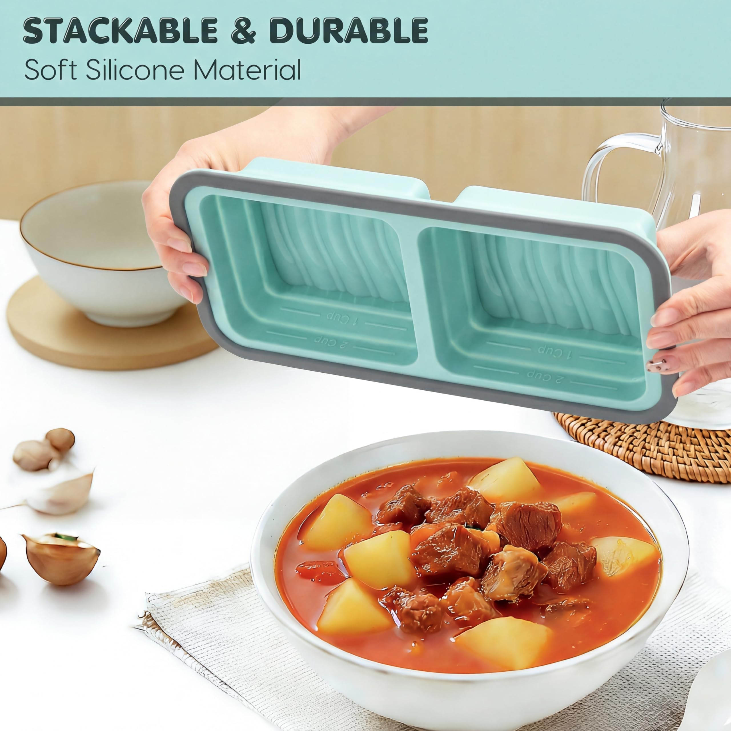 Silicone Soup Freezer Moulds with Lid, BPA-Free Soup Freezer Containers, 2 Ge, 29.5 x 14 x 6 cm - Image 7