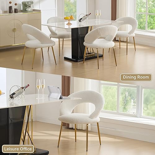 Miniatura 5 de GDFStudio Juego de 1 sillas de comedor tapizadas sin brazos, silla auxiliar moderna con patas de metal dorado, silla de ocio minimalista con
