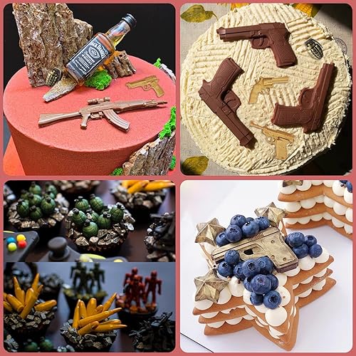 Miniatura 4 de Moldes de silicona para pistola de bala, 5 unidades, pistola 3D, ametralladora 3D, granada, chocolate, fondant, para decoración de pasteles, dulces,