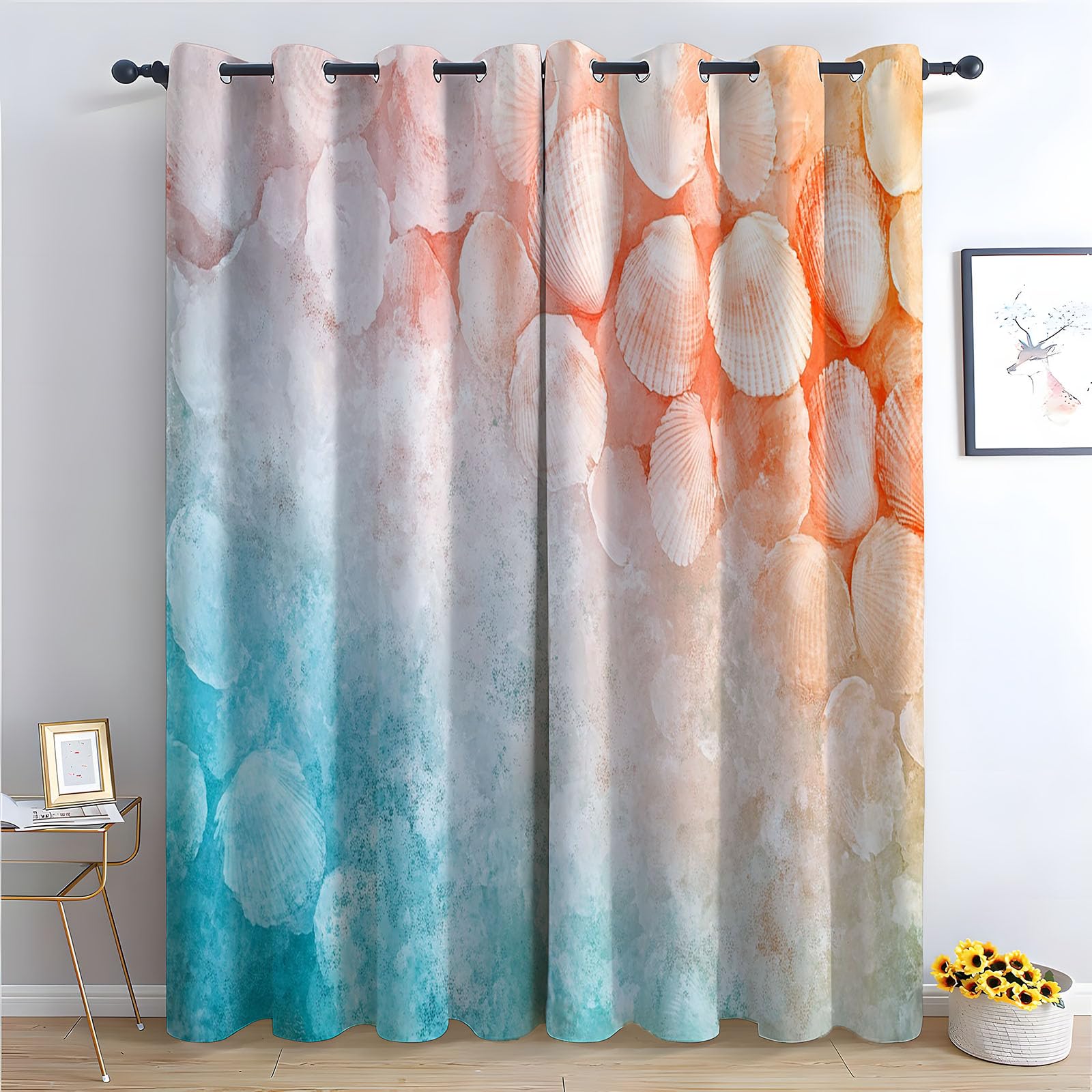 Rideaux occultants H180 x L100 fenetre salon design fleurs pastel orange