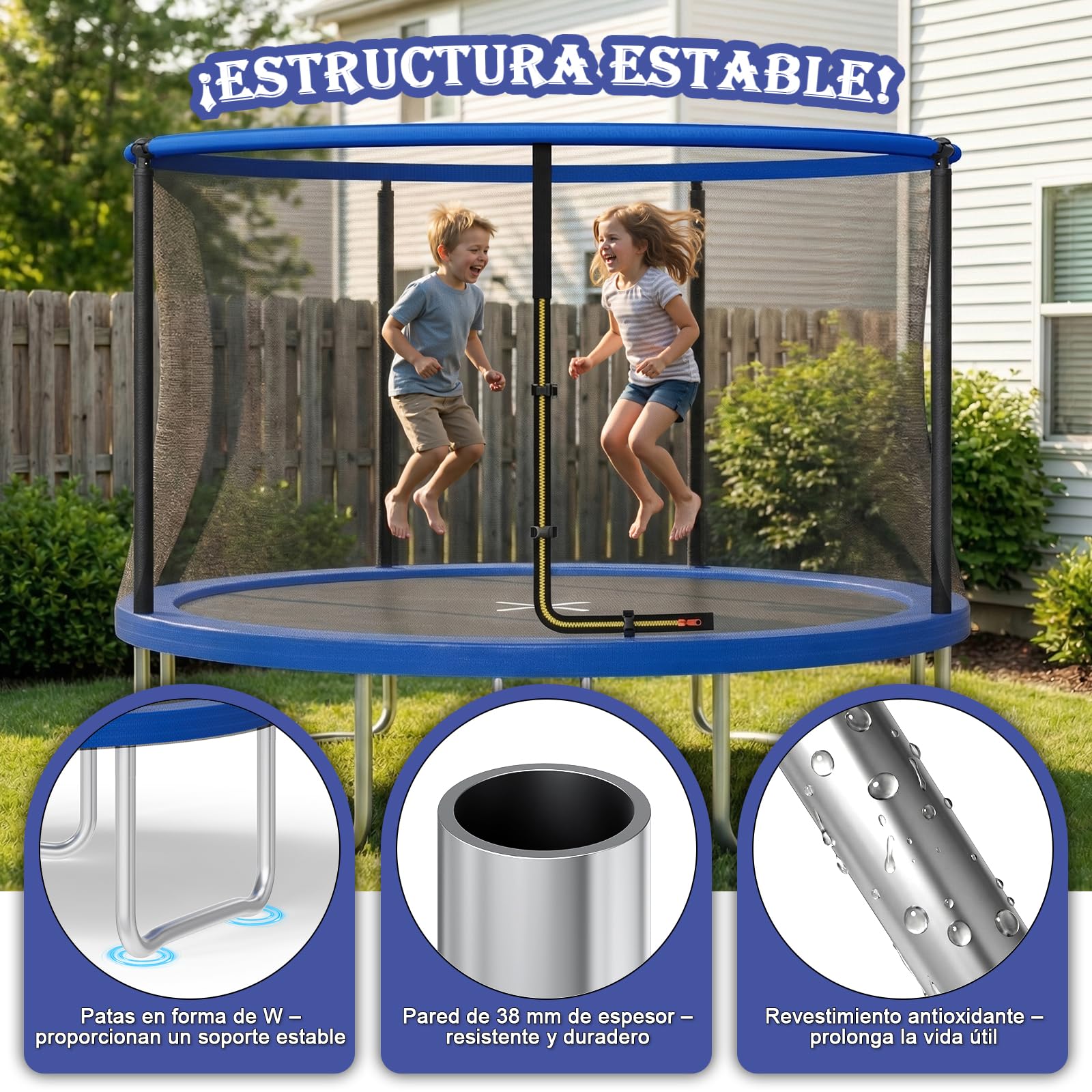 JUMMICO Trampolín para exteriores Ø 183/228/290/360 cm Kit completo con red de seguridad, escalera, funda protectora y accesorios de montaje,Azul 228cm