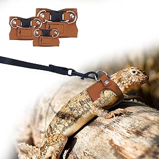 3 Teiliges Geschirr für Bartagamen, Verstellbares Geschirr aus Weichem Leder für Eidechsen mit Einziehbarem Zugseil Laufweste für Kleintiere Leine für Reptilien Eichhörnchen Eidechsen product image