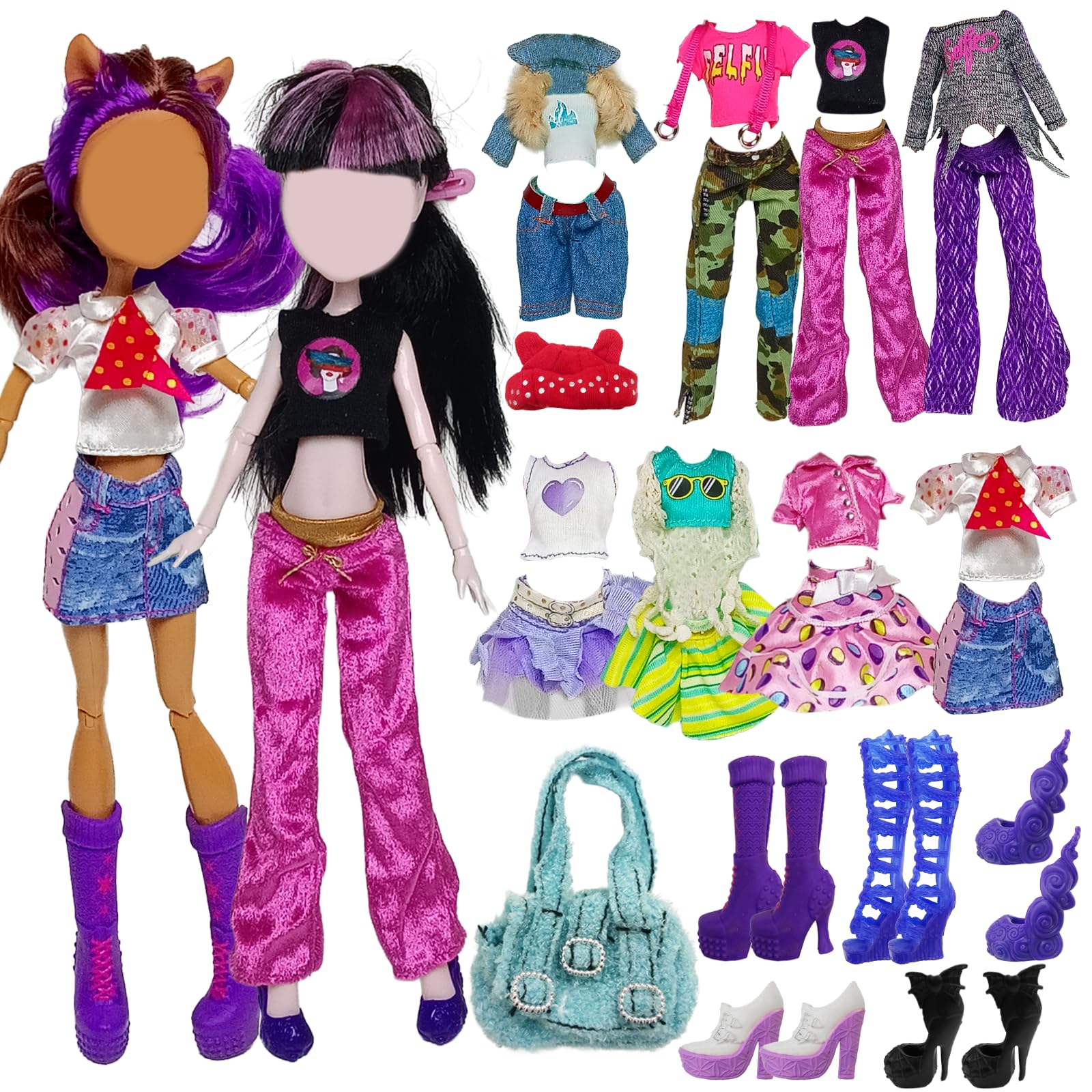 8 Sets Doll Clothes for 11 inch Monster Girl Doll Fashion Outfits Including 10 Tops 4 Pants 4 Skirts 1 Bag 1 Hat 5 ShoesRandom Style) Girl Perfect Present