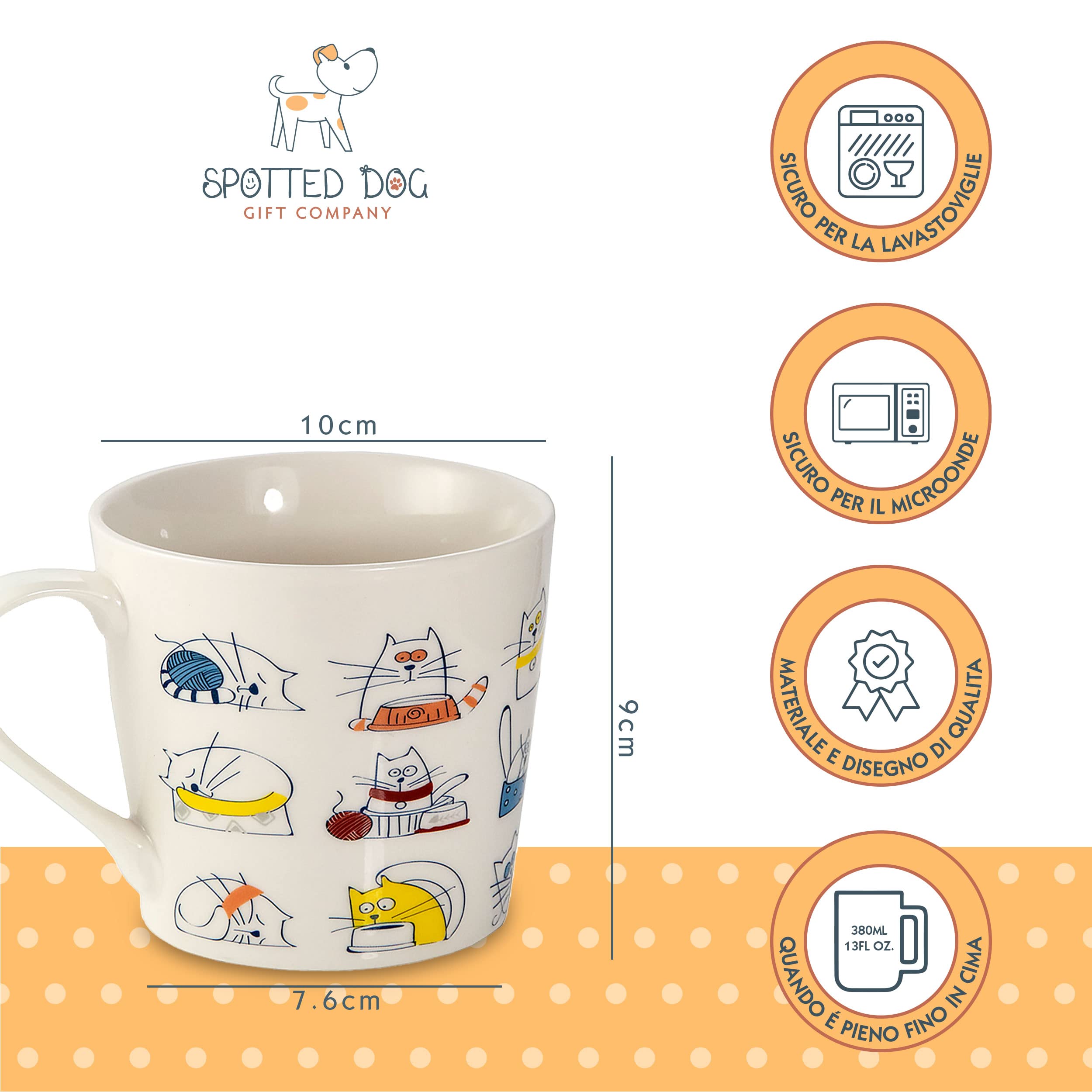 SPOTTED DOG GIFT COMPANY Set di 4 Tazze Gatto da Caffè in Ceramica 380 ml per Caffè e Tè, Tazze con Gatti Divertenti, Regalo per Gattara, Donna e Uomo