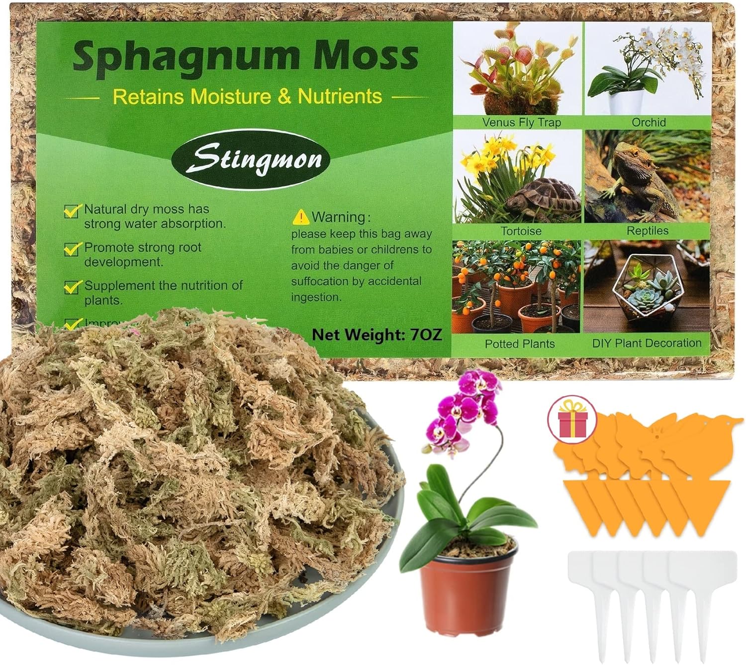 Stingmon 25QT Sphagnum Moss for Plants Indoor, Orchid Moss for Potted Plants Peat