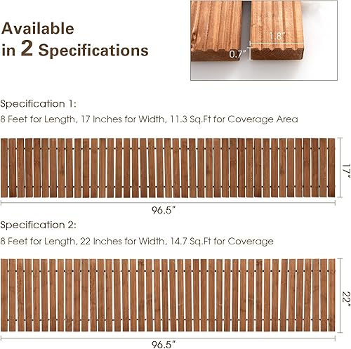 Miniatura 7 de Giantex Camino de jardín de madera de 8 pies, 2 unidades, pasarela de madera dura enrollable de 17 pulgadas de ancho con superficie antideslizante,