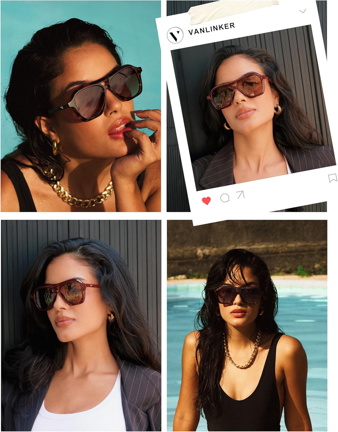 VANLINKER Retro 70s Square Aviator Sunglasses Womens Men Trendy Polarized Vintage Shades VL9768 - Image 2
