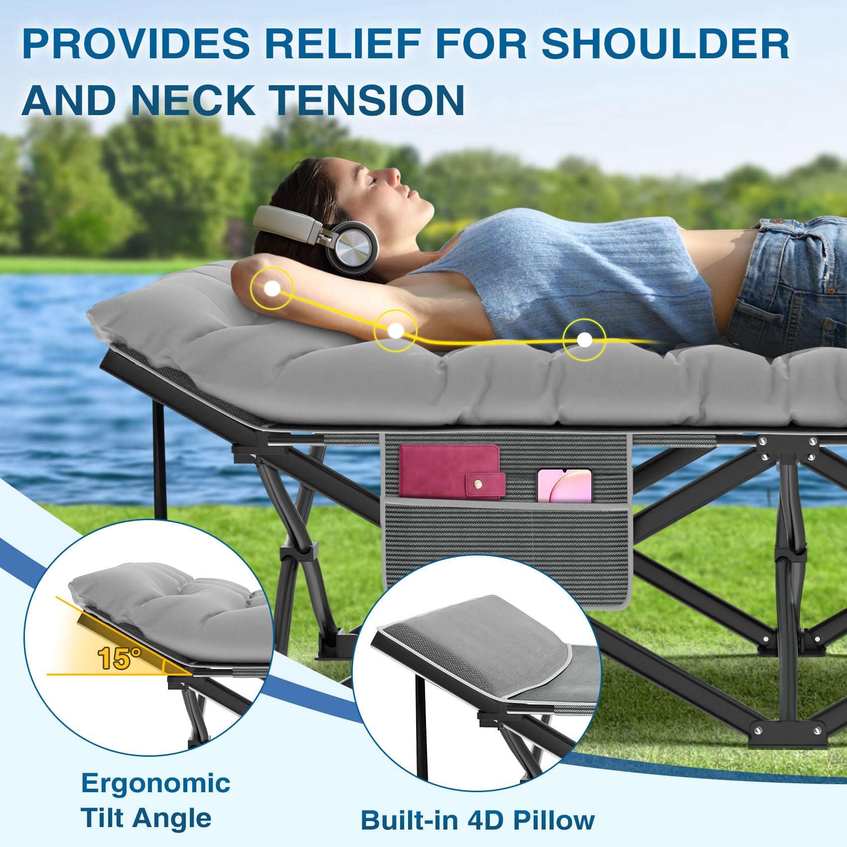 ZENPETIO Lit de camping pliable surdimensionné XXL - Lit de couchage