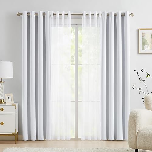 Miniatura 3 de Mix and Match - Cortinas opacas blancas para dormitorio, sala de estar, cortinas traslúcidas blancas grisáceas de 95 pulgadas de largo, cortinas