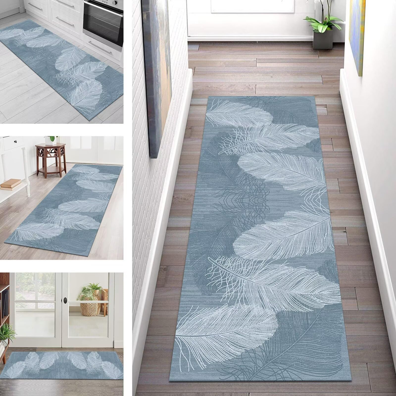 Tapis de couloir antidérapant en polyester lavable pour salon et chambre