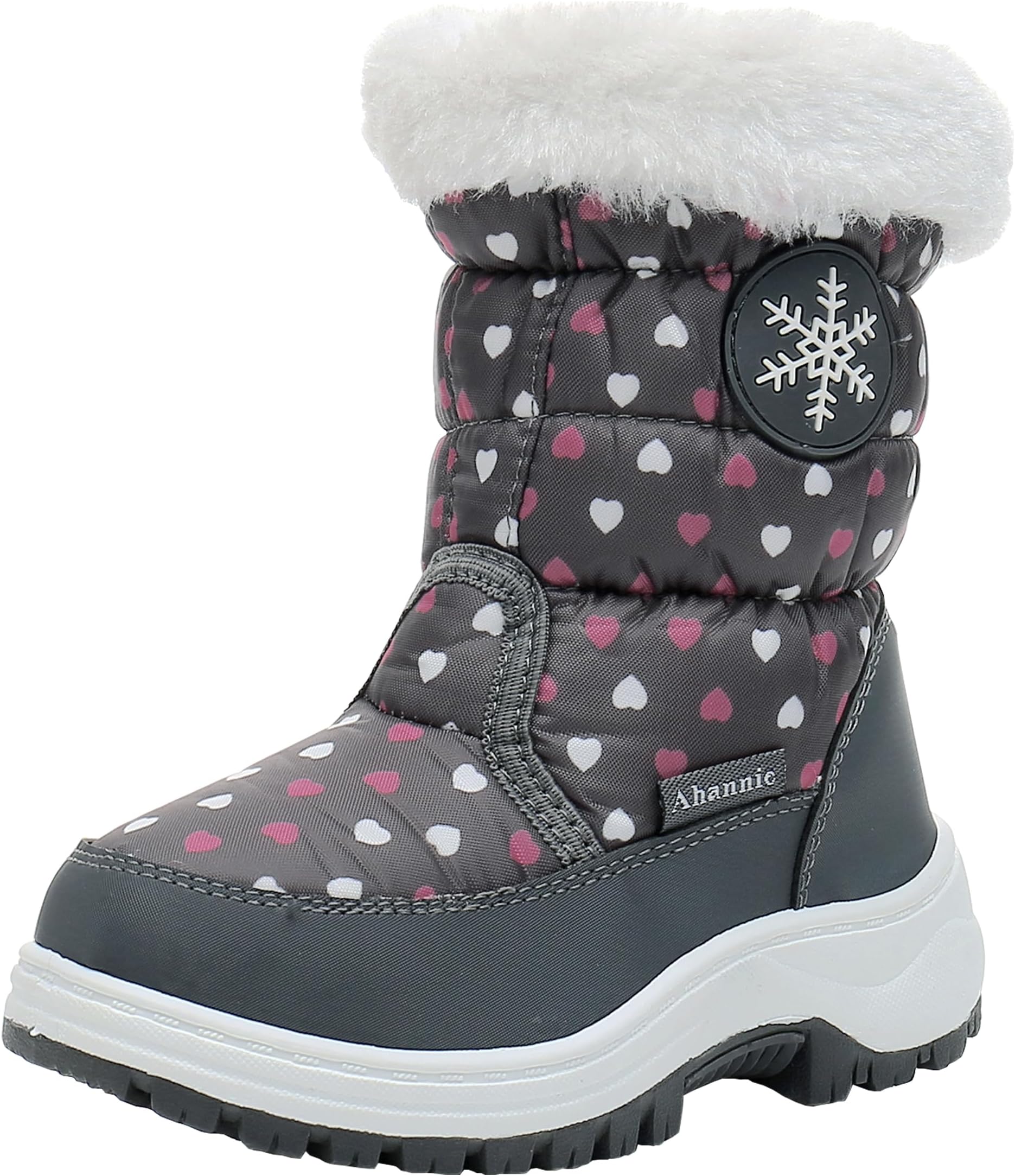 AhannieToddler Boys Girls Warm Snow Boots, Kid Outdoor Insulated Winter Boots, Grey, 1 Little Kid