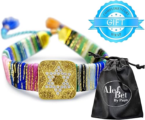 Miniatura 31 de Alef Bet by Paula Macrame Friendship Bracelet in Shades of Blue with Gold-plated Jewish Star of David Charm