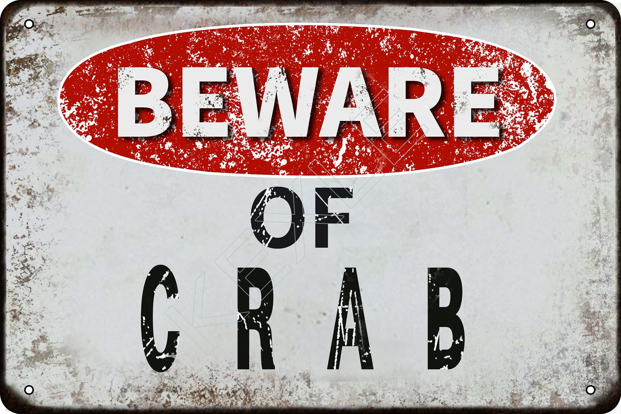 Beware of crab vintage Metal Tin Sign Retro Funny Tin Sign For Wall Decor—8" x 12"—crab