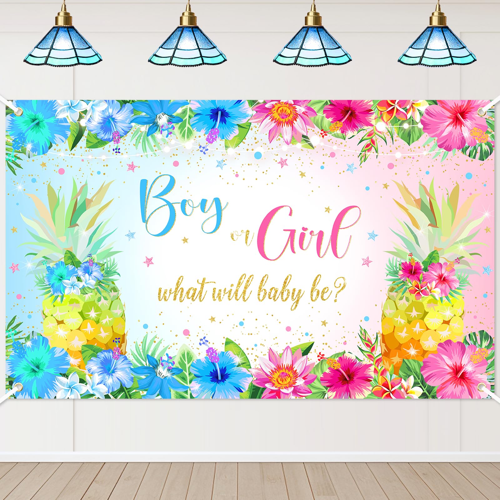 Avezano Hawaiian Luau Gender Reveal Banner Boy or Girl Tropical Aloha Gender Reveal Party Decorations Backdrop (6x3.6ft)