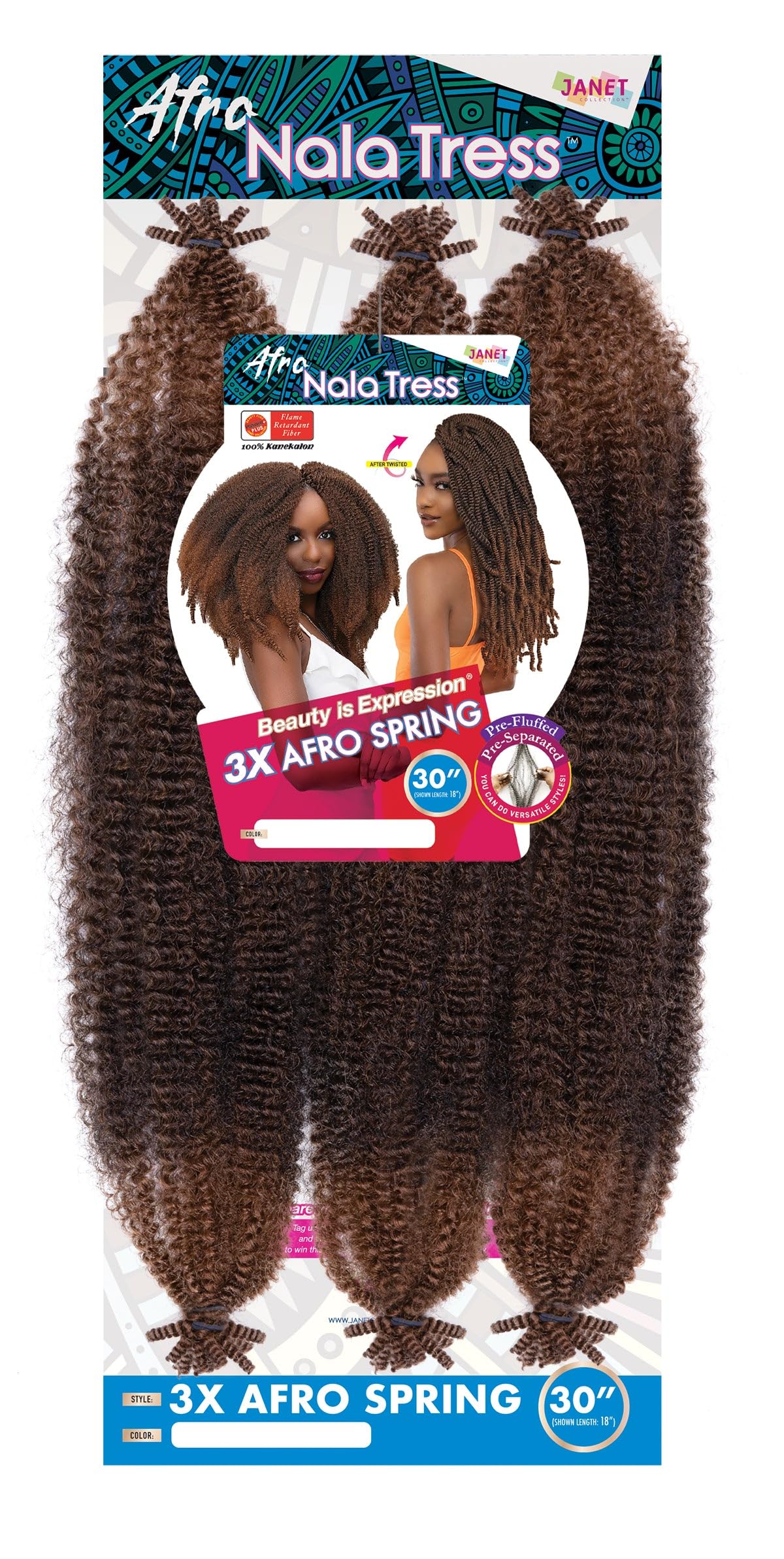 Janet Collection Nala Tress 3X Afro Spring Crochet Braid – Premium Synthetic Hair, Handmade, Pre-Fluffed & Pre-Separated 30 Inches (COLOR-CHARCOAL GRAY)