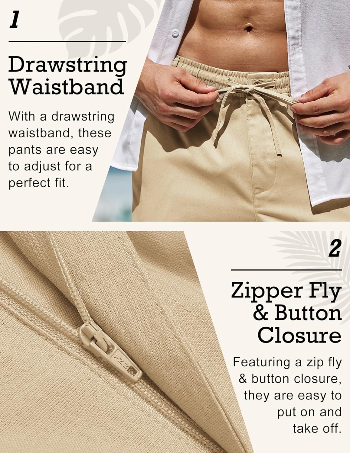 COOFANDY Men's Linen Pants Casual Beach Summer Pant Elastic Waist Drawstring Lightweight Trousers - Image 4
