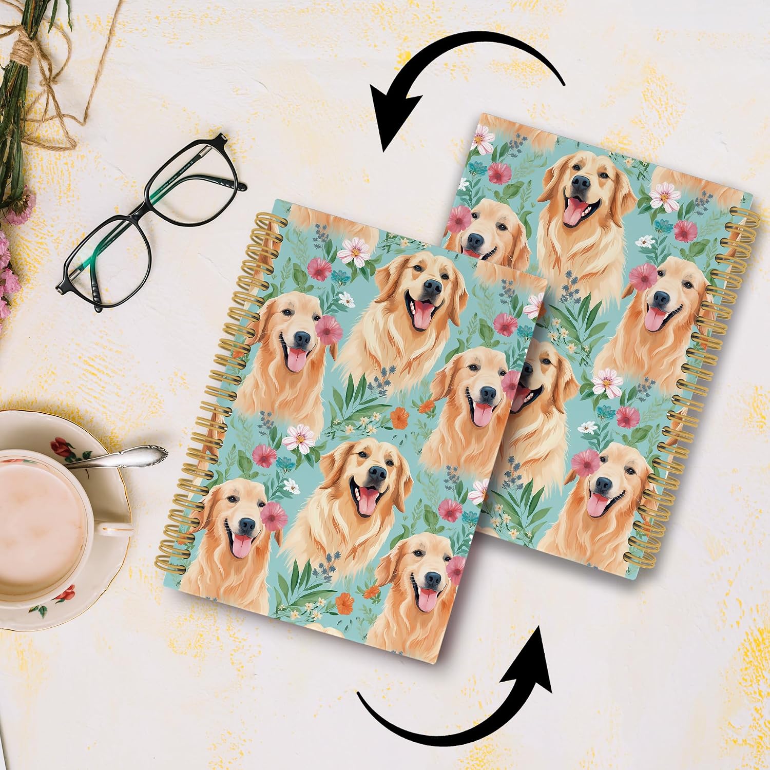 Cute Dog Golden Retriever Floral Journal Notebook - Puppies Dog Flower Notebooks College Ruled for Work School, Gifts for Dog Mom Dog Lover, Office Supplies, Hardcover Spiral Notebook 5.5"x8.3" image 4