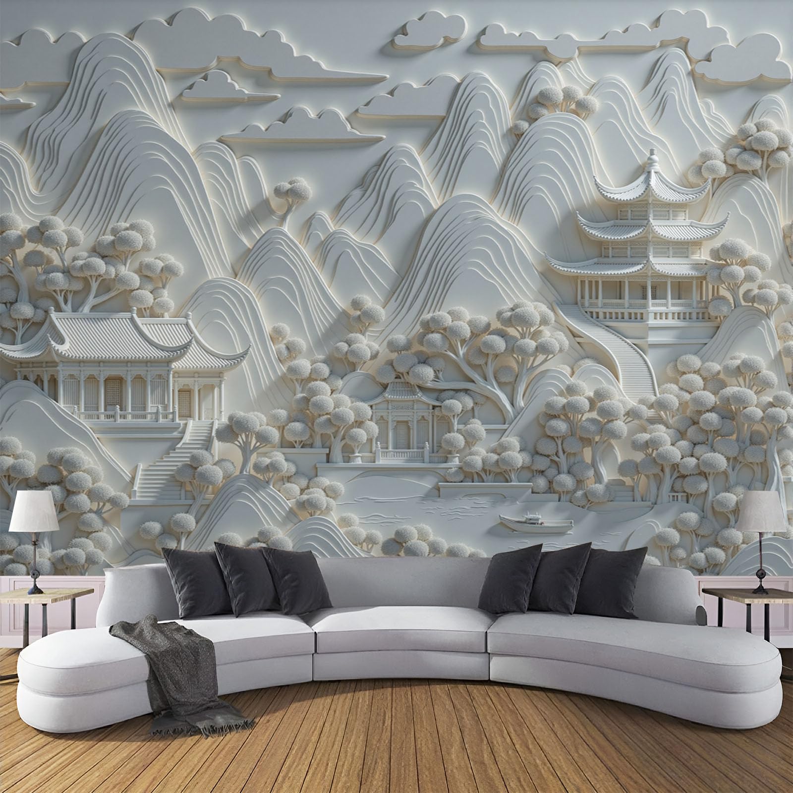 Fresque murale jardin chinois pour salon et chambre