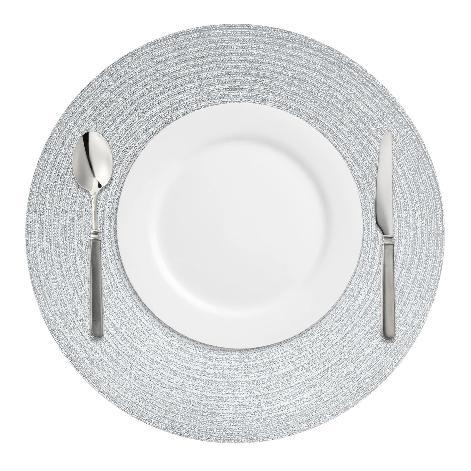 Woven Placemats 38cm Round Braided Placemats Set Of 6 Gold/Sliver Table Mats For Dining Tables Woven Washable
